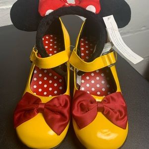 Disney Minnie Mouse Patent Yellow and Red Bow Shoes Womens Size 8 Headband Ears